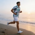 thumbnail image 2 of IWRICH Hawaiian Shirt Set for Men Short Sleeves Tropical Printed Shirts and Shorts 2 Piece Casual Button down Summer Beach Floral Outfits 27-Light Blue XL, 2 of 9