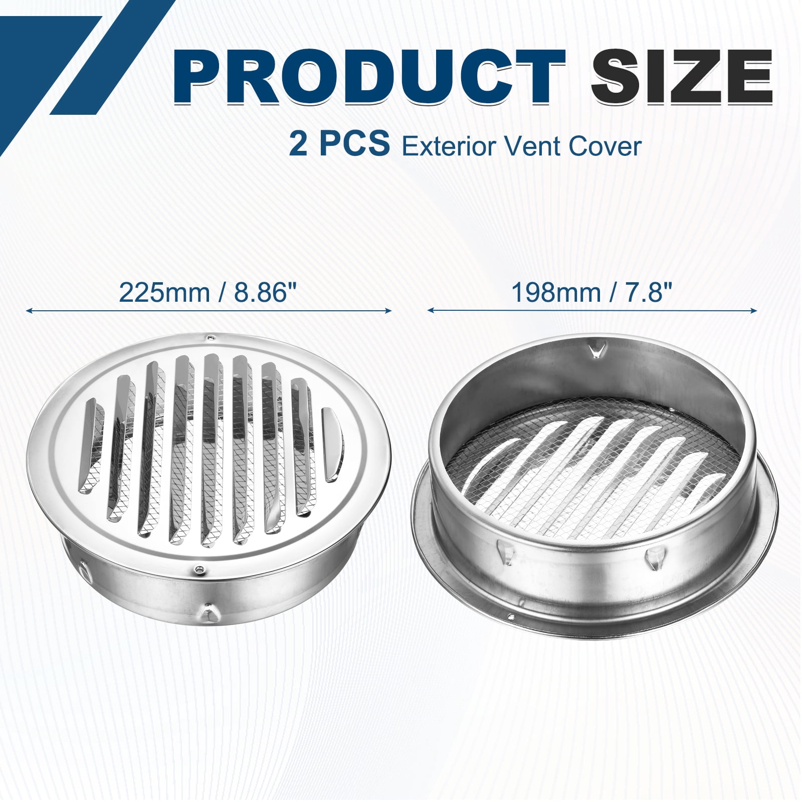 Uxcell 2pcs Stainless Steel Soffit Vent 8" Round Louver Grille Cover Air Vent Hood Soffit Exhaust with Screen Mesh for Wall Ceiling Mount Bathroom Garage Attic Ventilation