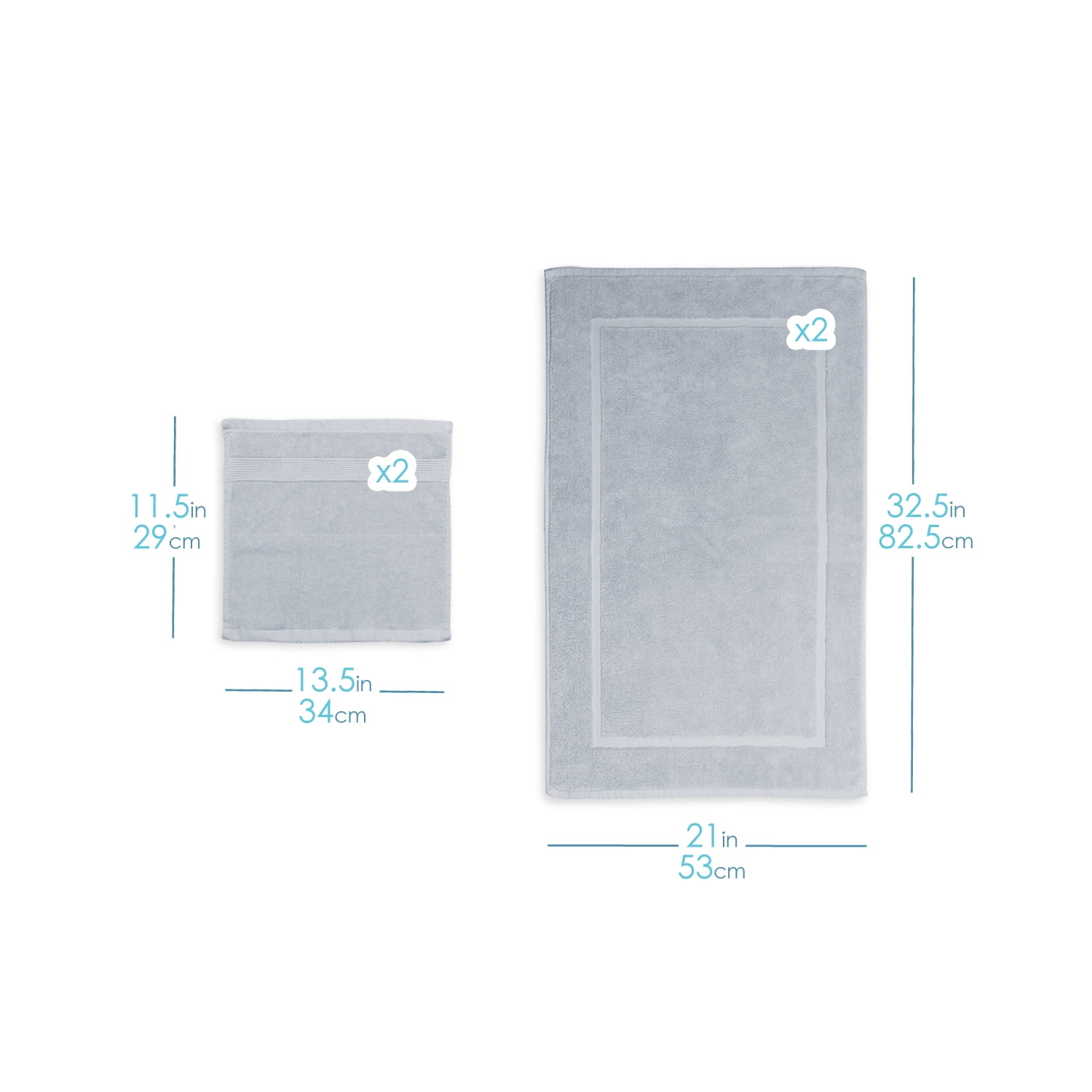 Clara Clark Bath Towels Set, 100% Cotton Luxury Softness 4 Pc Set, Ice Blue