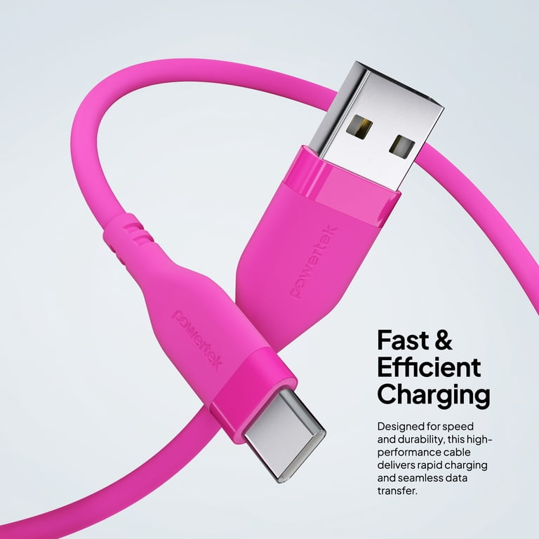 Powertek Neon Pink Silicone USB-C Cable 6ft photo 3