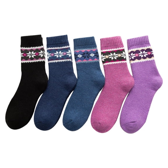 LWNYDPLSD Socks for Women Boot Socks 5 Pairs Womens Socks Vintage Winter Soft Warm Cold Knit Wool Socks