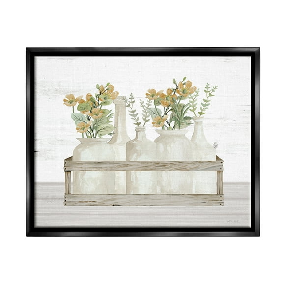 Stupell Industries Rustic Herb Jars Botanical & Floral Painting Black Floater Framed Canvas Art Print Wall Art, 21 x 17