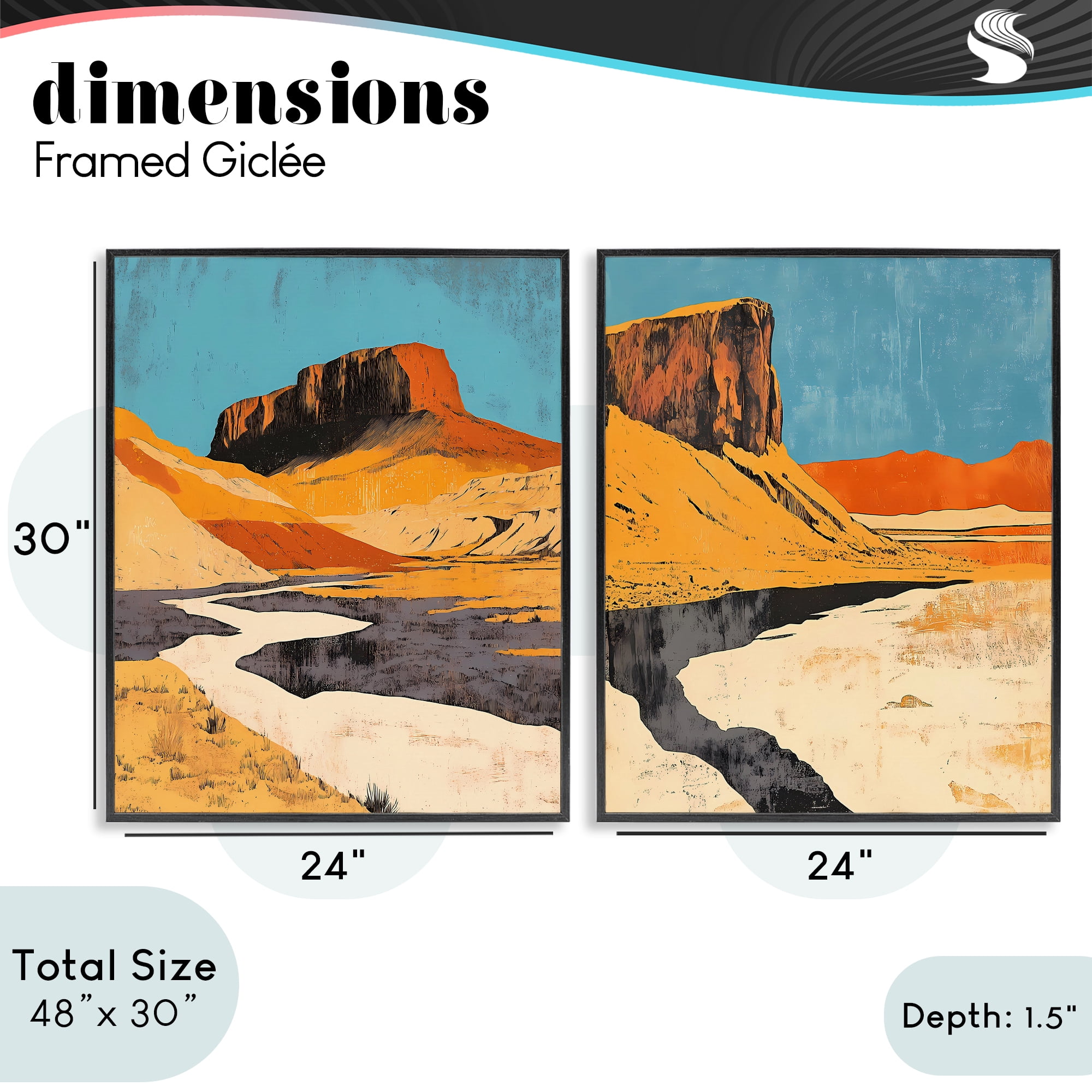 Stupell Industries Desert Canyon Pass 2 Piece Black Framed Giclee Art Set, design by Walker Noble