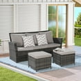 thumbnail image 2 of UHOMEPRO 3 Piece Rattan Patio Sofa Set, Outdoor Patio Conversation Set, All-Weather PE Rattan Wicker Furniture Set with 2 Ottomans, Cushioned Sofa Set for Patio Garden Poolside Deck, Light Gray, 2 of 7