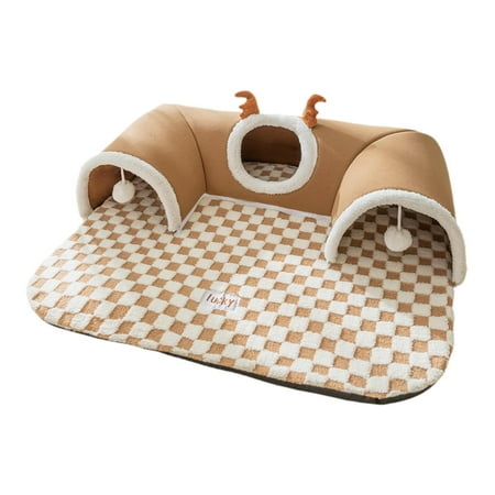 TOOYFUL Cat Tunnel Bed Cat Activity Center Playground Washable Cat Carpet Tunnel Autumn Warm Tunnel Mat for Small Animals Indoor Cats brown M