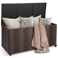 thumbnail image 1 of Patiojoy 96 Gallon Outdoor Storage Box PE Wicker Deck Box with 4 Wheels & Waterproof Liner Patio Rattan Storage Container Mix Brown, 1 of 10