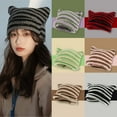 thumbnail image 4 of UFOUND Women Winter Cat Ears Hats Soft Slouchy Striped Knitted Hat Trendy Warm Crochet Braided Knitted Hats, 4 of 4
