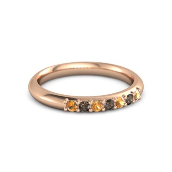 Yellow Citrine & Smoky Quartz Half Eternity Dainity Band Ring Silver Rose Gold Plated Ring Christmas Gift New Year Gift Valentine Gift