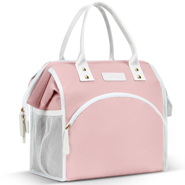 Bolsa de almuerzo LOKASS, totalmente abierta, aislante, impermeable, rosa