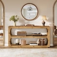 thumbnail image 4 of Finmind Solid Wood Console Table with 3-Tier Storage Shelf, 63" Long Farmhouse Entryway Sofa Table for Hallway, Living Room, Foyer, Light Brown, 4 of 10