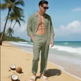 thumbnail image 2 of Men’s 2 Piece Linen Outfit Set – Casual Long Sleeve Button Down Shirt and Drawstring Pants for Summer Beach, Lightweight and Breathable, 2 of 5