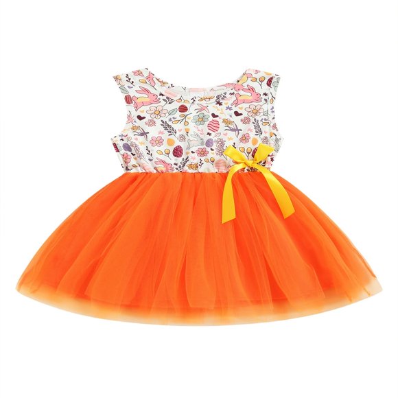 Robe de Pâques Sans Manches pour Fille, Lapin, Fleurs, Tulle en Maille, Patchwork, Robes