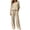 Beige, variant on Womens 2 Piece Cotton Linen Pant Suit Comfort Casual V Neck Short Sleeve Tops Drawstring Elastic Waist Wide Leg Trousers Outfits Longewear