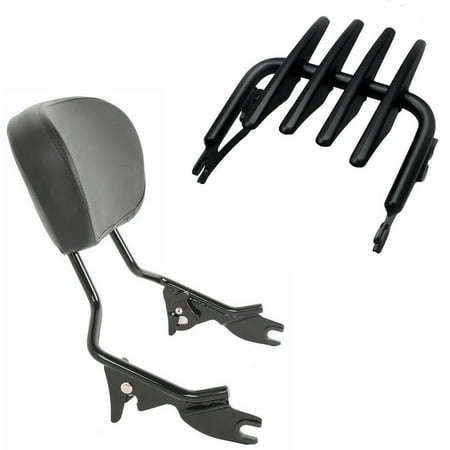 For Harley Touring 09-Up Detachable Black Backrest Sissy Bar w/ Stealth Rack