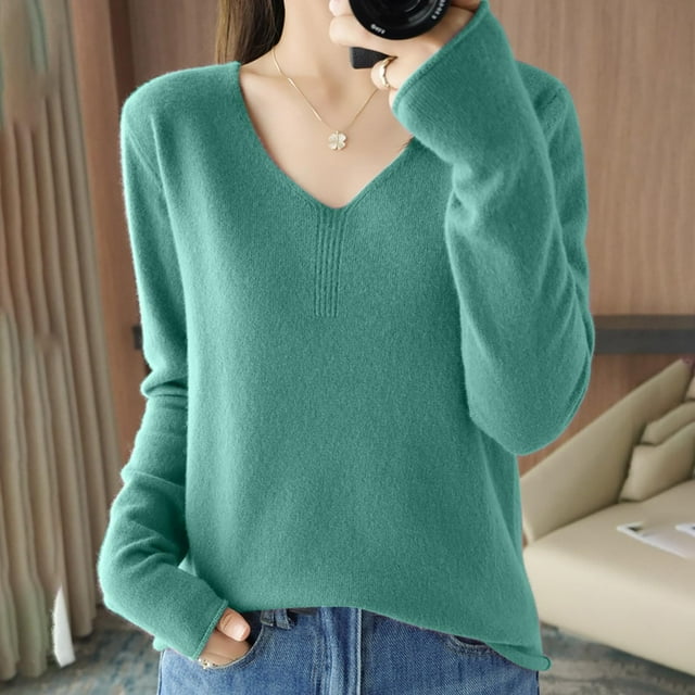IMENGL Women's sweaters winter fashion solid color, Green M, Size M-2XL