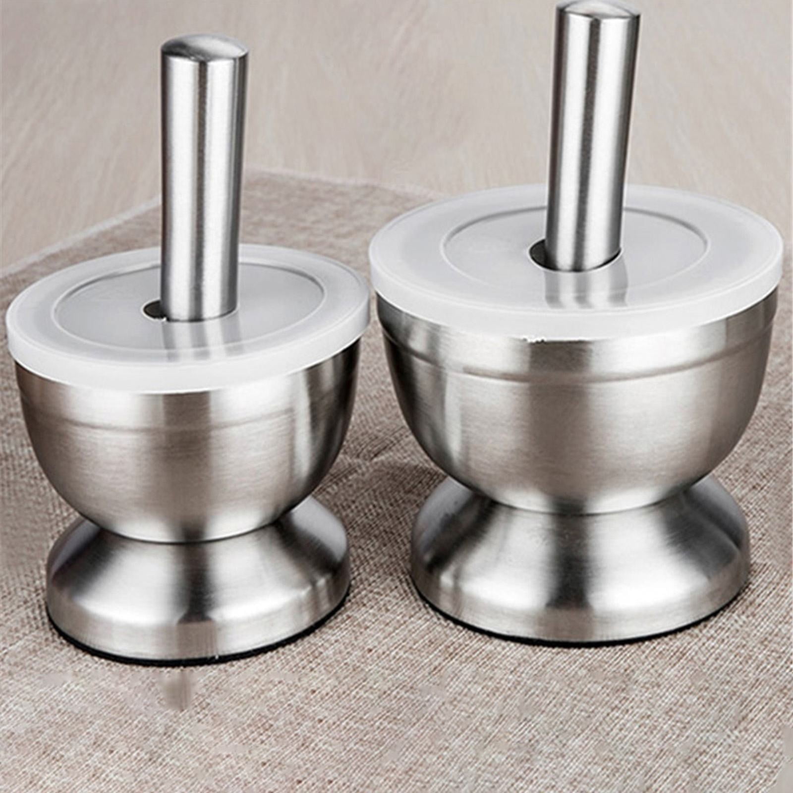 LAILLSH Clearance Garlic Press Stainless Steel Stainless Mortar and Pestle Set Efficient Crusher with Silicone Lid and Anti Base Rustproof Crusher Multifunctional Kitchen Manual Masher for Grinding