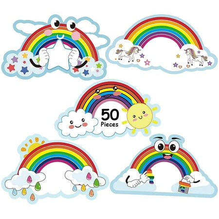 50 Pieces Rainbows Cut-Outs Bulletin Board Set Colorful Rainbow Accents Cut-Outs Sunshine ...