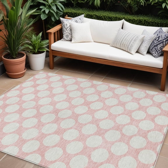 HomeRoots 595269 9 x 12 ft. Pink & Gray Polka Dot Washable Indoor & Outdoor Rectangle Area Rug
