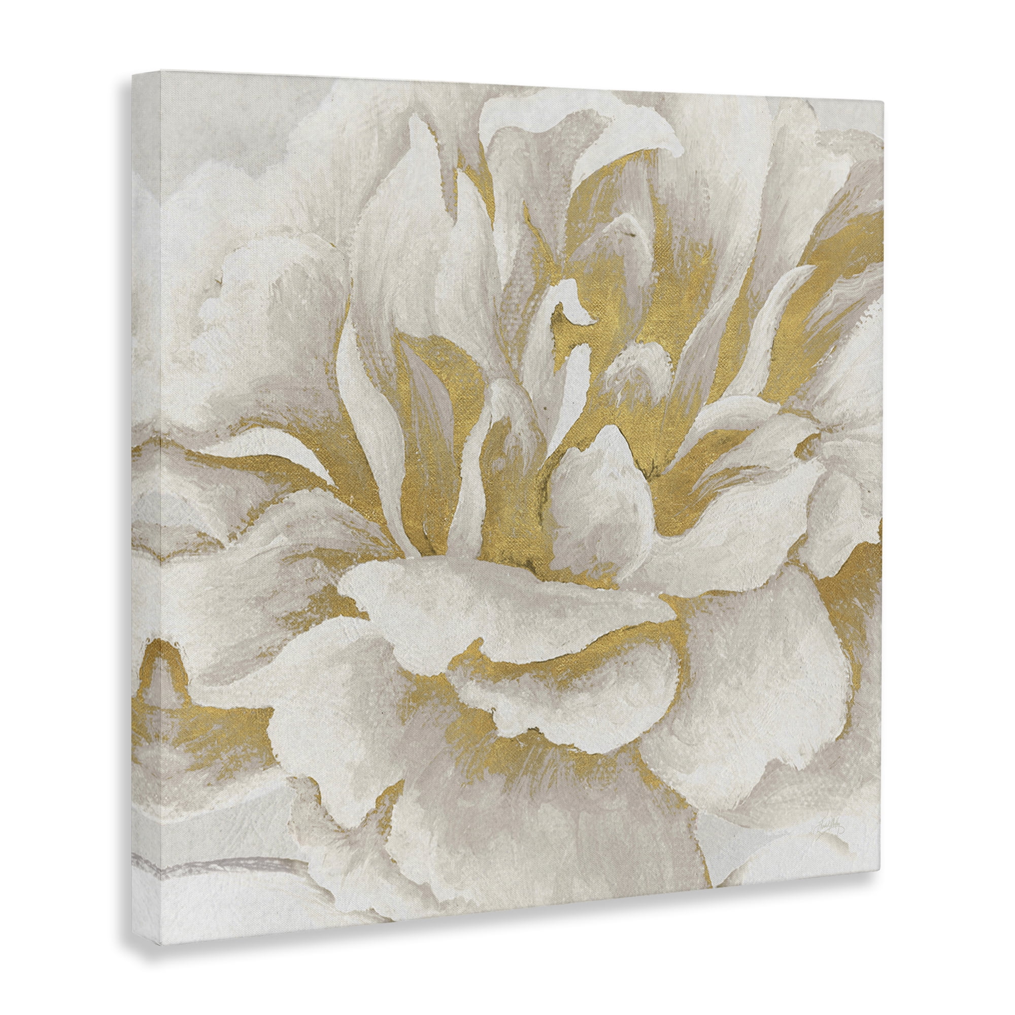 Stupell Industries Gold & White Flower Plants & Flowers Painting Wrapped Canvas Art Print Wall Art, 17 x 17