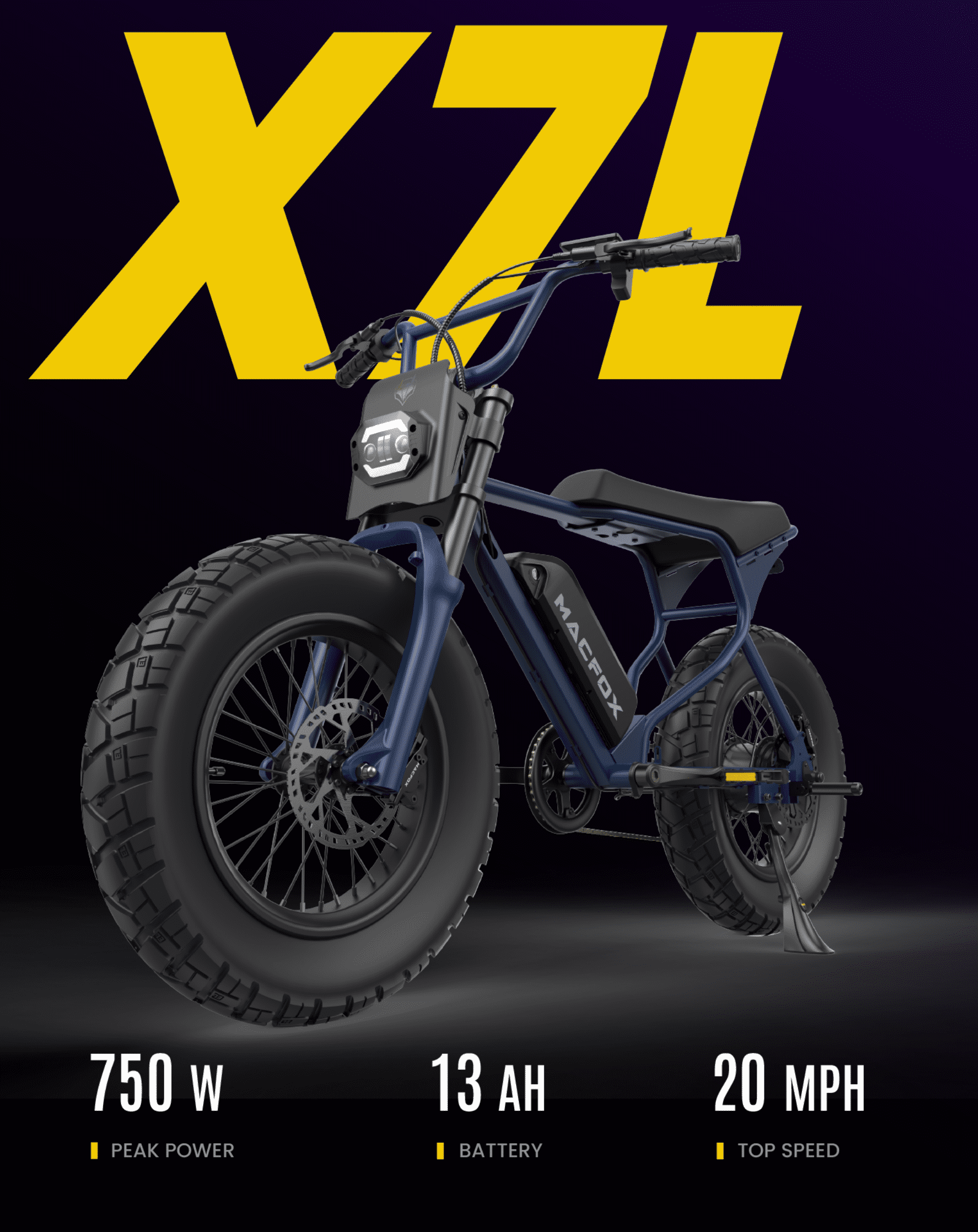 MACFOX X7L Electric Bike for Adults, 750W Motor, 20 MPH, 35-Mile Range, 48V 13Ah Removable Battery, 20x5.0 Fat Tire Electric Bike, Hydraulic Brakes, Fits Riders 5'3"–6'6", City Commuter Ebike(Bule)