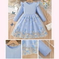 thumbnail image 5 of Girls Floral Embroidered Tulle Dress Long Sleeve Princess Party Dress Blue for Kids Kids,Size 4-5 T, 5 of 6