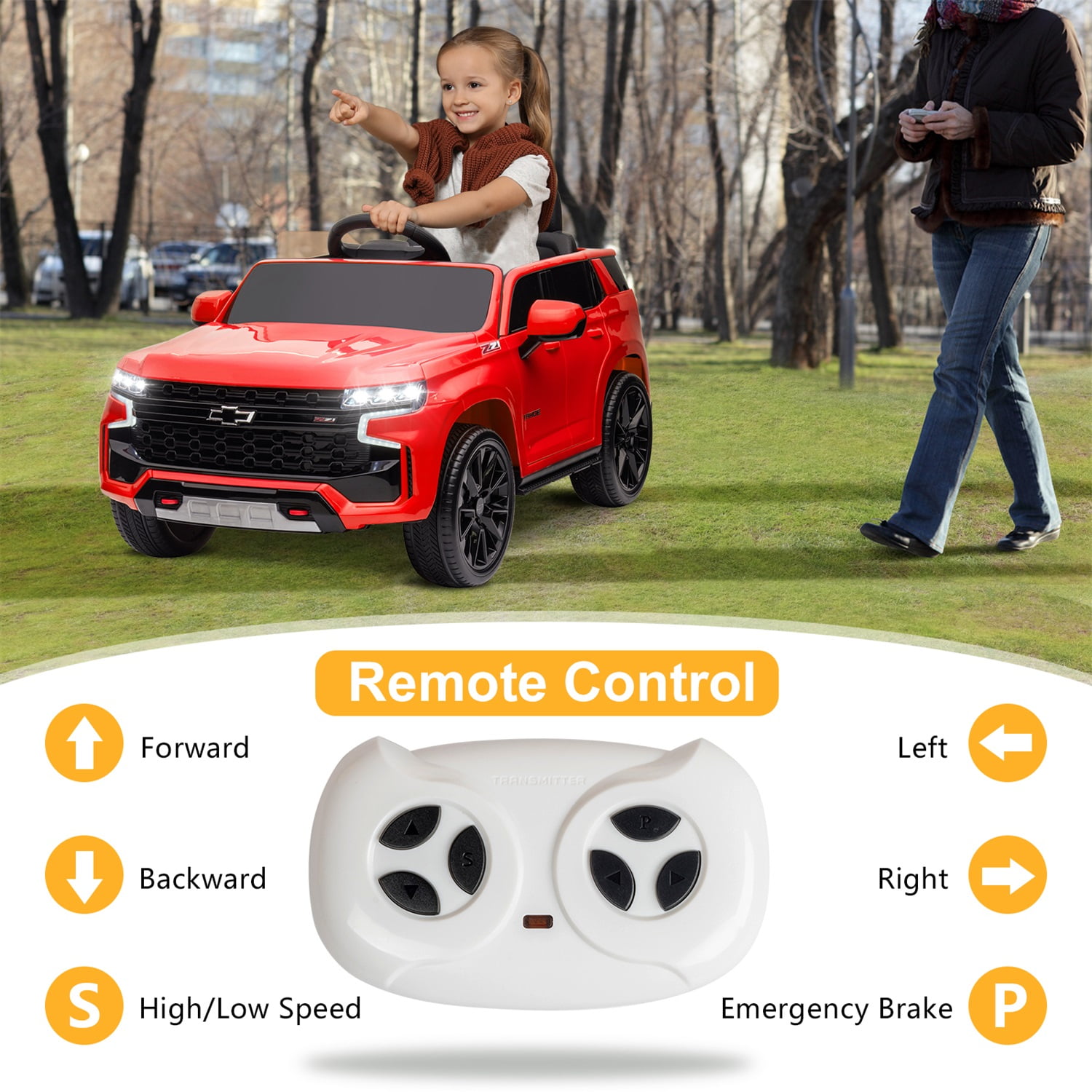 CIPACHO Licensed Chevrolet 12V Ride On, Electric Kids Car Toys with 2.4G Remote Control Dual Drive SUV, Red CIPACHO Licensed Chevrolet 12V Ride On, Electric Kids Car Toys with 2.4G Remote Control Dual Drive SUV, Red