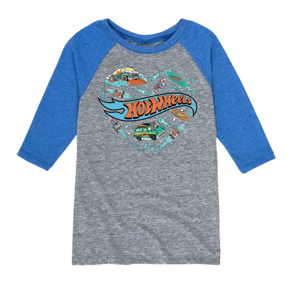 Hot Wheels - Surfing Mix In A Heart - Toddler & Youth Raglan Graphic T-Shirt