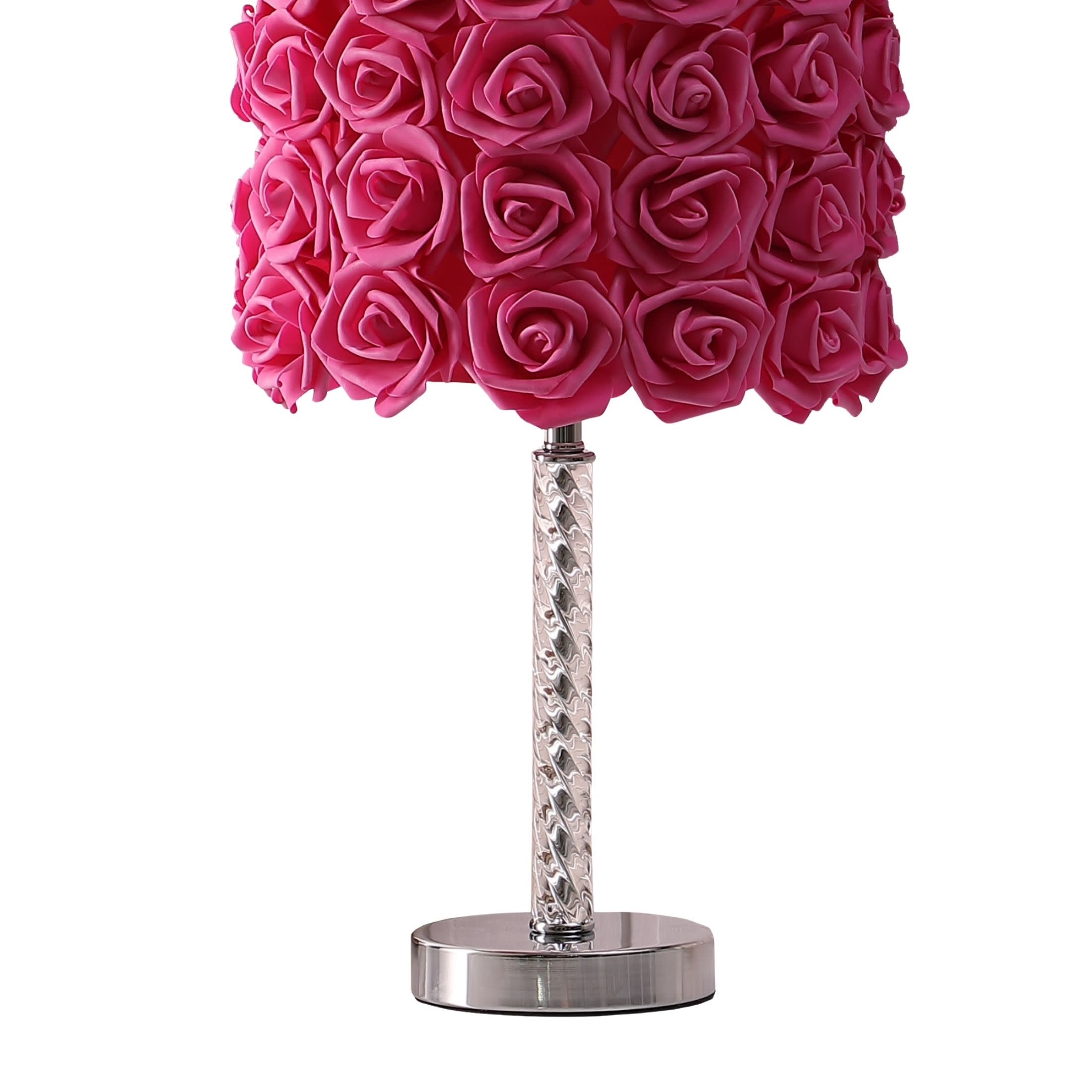 Noble House 18.25" Roses Table Lamp, Twisted Acrylic Body, Drum Shade, Chrome Base, E26 Light Bulb, Red