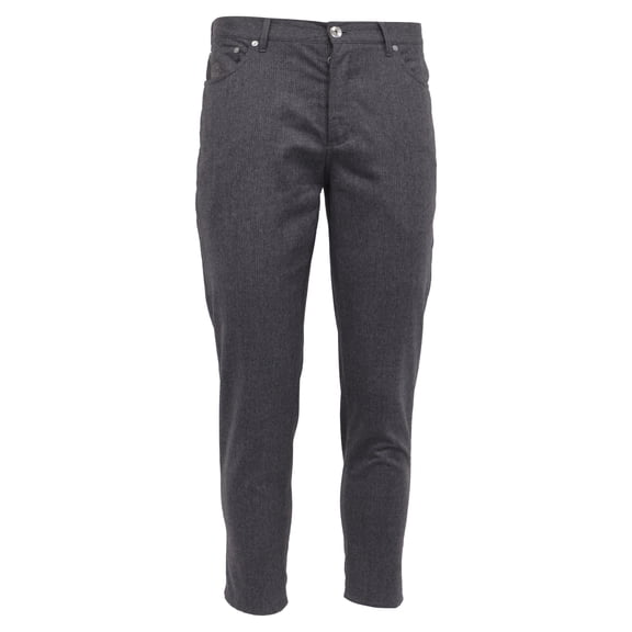 Pre-Owned Brunello Cucinelli Pinstripe Cropped Trousers in Grey Wool