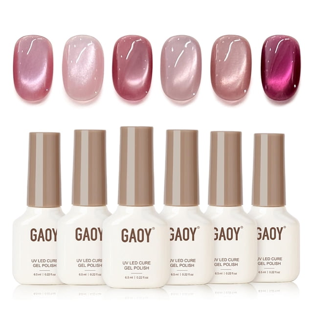 Set de esmaltes de uñas GAOY Pink Cat Eye Gel 6 colores con imán