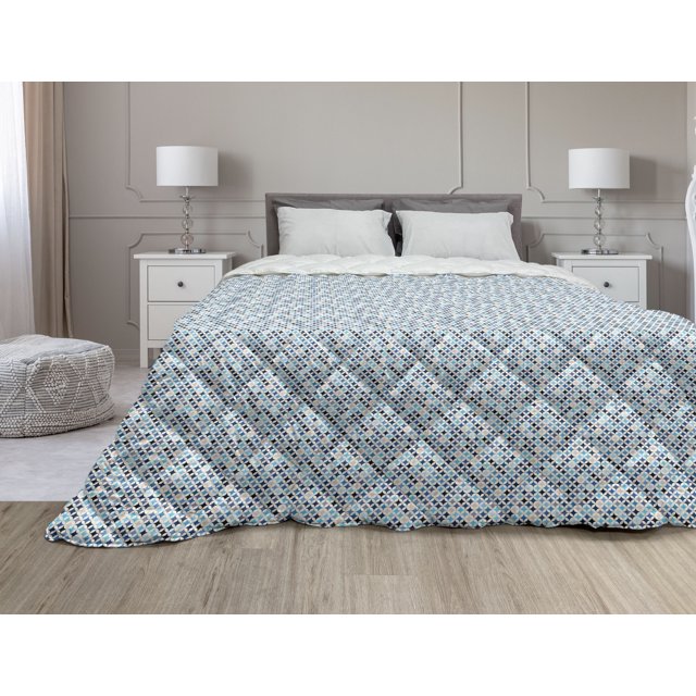 Abstract Down Alternative Comforter, Modern Contemporary Geometric Design with Stripe Like Bold Borders in Blue Tones, Microfiber Quilt for All Season, 5 Sizes, Multicolor, by Ambesonne