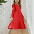 thumbnail image 4 of bbymog Dresses for Girls 10-12 Solid Color Fluffy Long Sleeve Layered Dress Girls Clothes Red 5 Years, 4 of 7