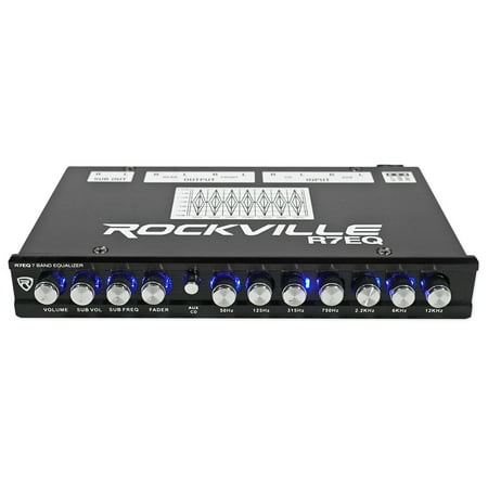 Rockville R7EQ 1/2 Din 7 Band Car Audio Equalizer EQ w/ Front, Rear + Sub