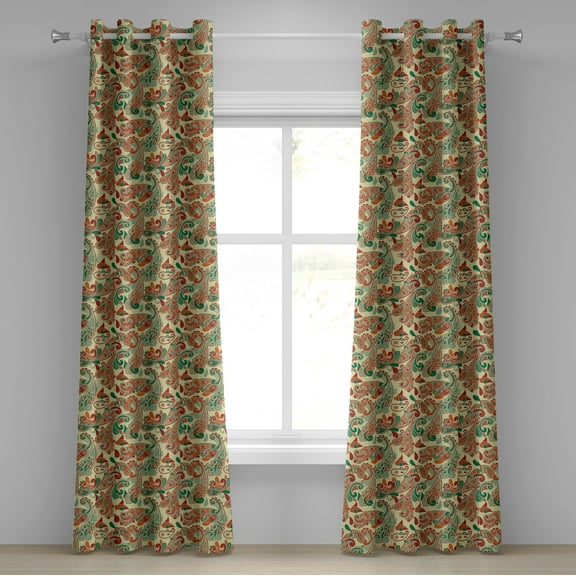 Ambesonne Ethnic Grommet Curtain, Paisley Style Leaves, 50" x 72", Hunter Green Ruby Orange