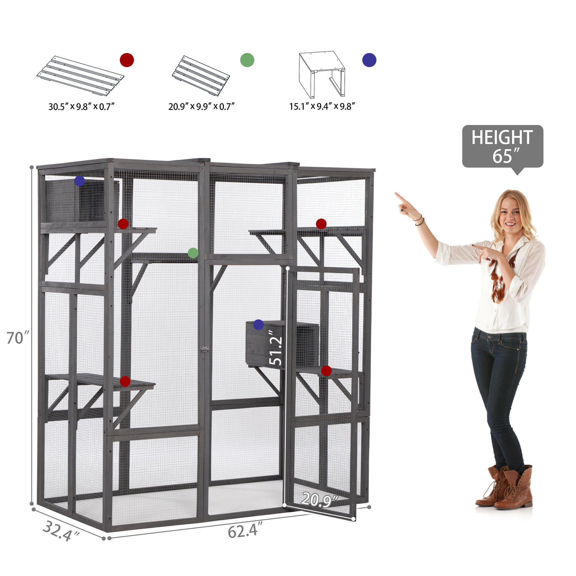 Pet Playpen, Extra Large Cat Cage - Gray, Gray Guinea Pig Cage,Wood Dog Crate, Pet Supplies Pens & Hutches Extra Large Cat Cage - Gray
