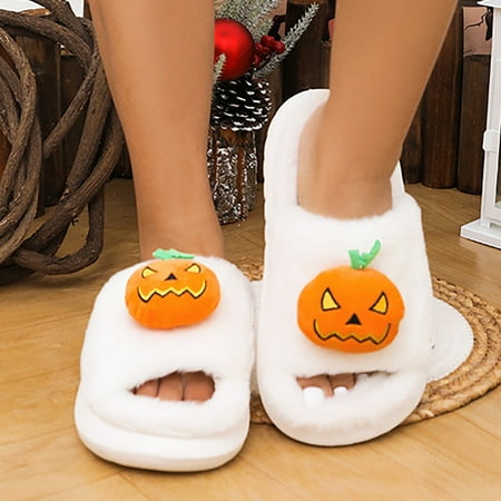 

Couples Winter Fashion Halloween Pattern Cotton Slippers For Men And Women Comfortable Home Warm Slippers 41 White