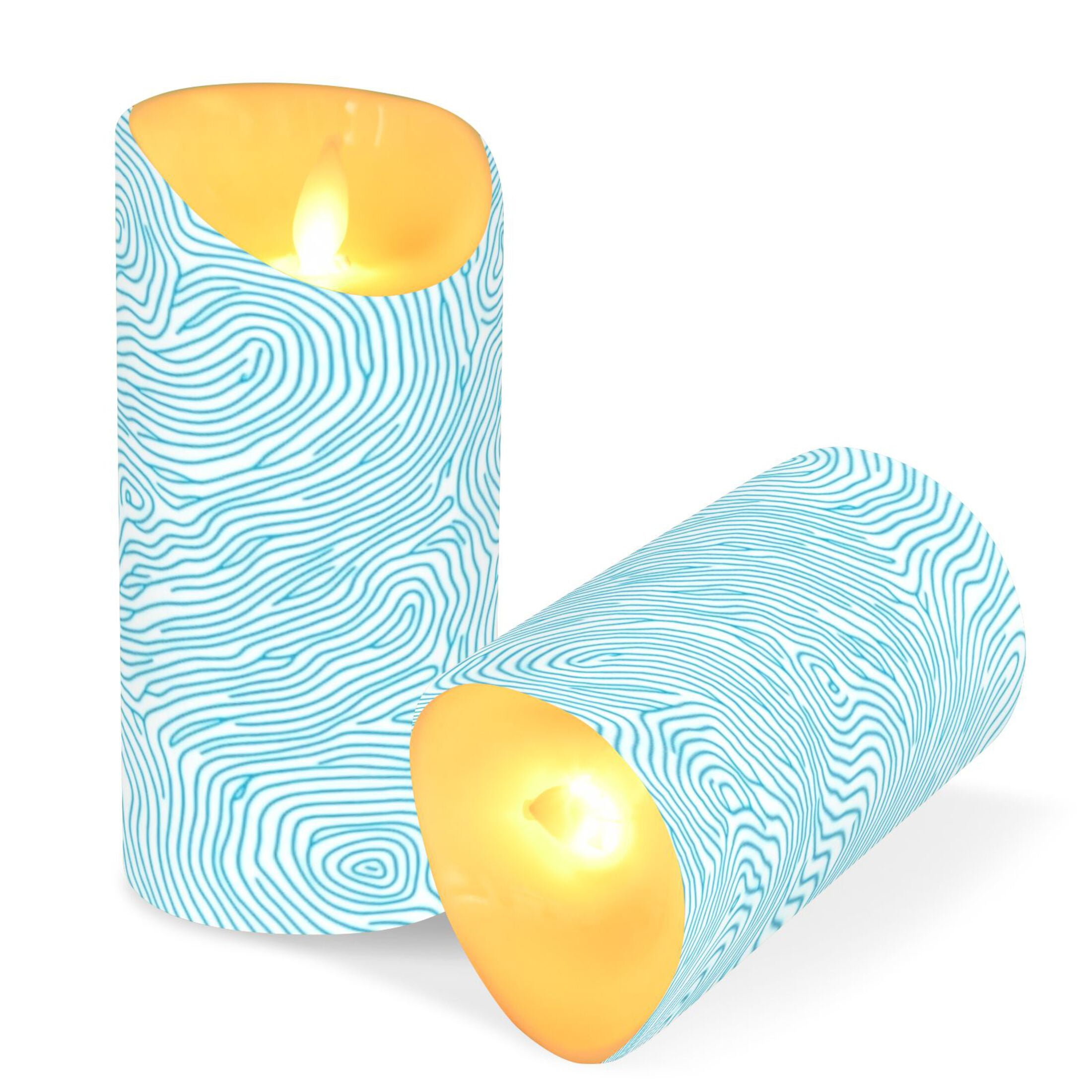 Blue Wave Pattern Flameless Candles 2 PCS with Remote Realistic Moving Flame LED Tapered Pillar Set for Home Decor