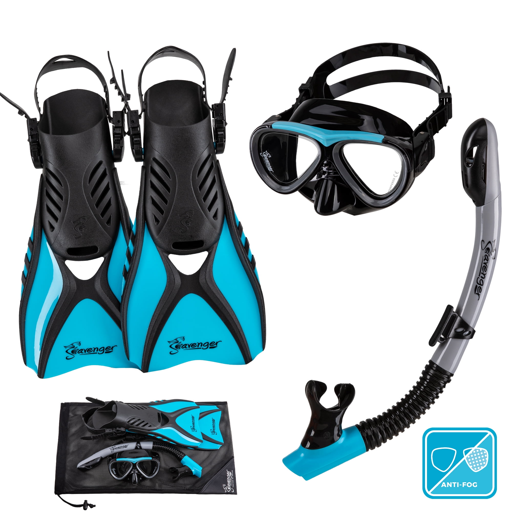 Seavenger Snorkel Swimming Training Fins Mesh Bag Set Combo Adult Kids Yellow 