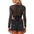 thumbnail image 3 of INSPIRE CHIC Glitter Crop Top for Women's Star Printed Self-tie Sparkly Party Beach Sheer Slim Fit Tops Black XS, 3 of 5