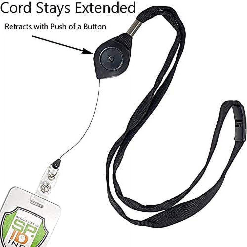 25 Pack - Comfort Lanyard with Locking Badge Reel - Locks in Open (Extended) Position with Push Button Recoil - Quick Release Safety Breakaway for Insert & Swipe Key Cards by Specialist ID (Black)