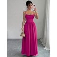 thumbnail image 7 of Hot Pink Womens Elegant Spaghetti Strap Ruched Waist Flowing Maxi Dress For Wedding Guest Or Formal Occasion, 7 of 7