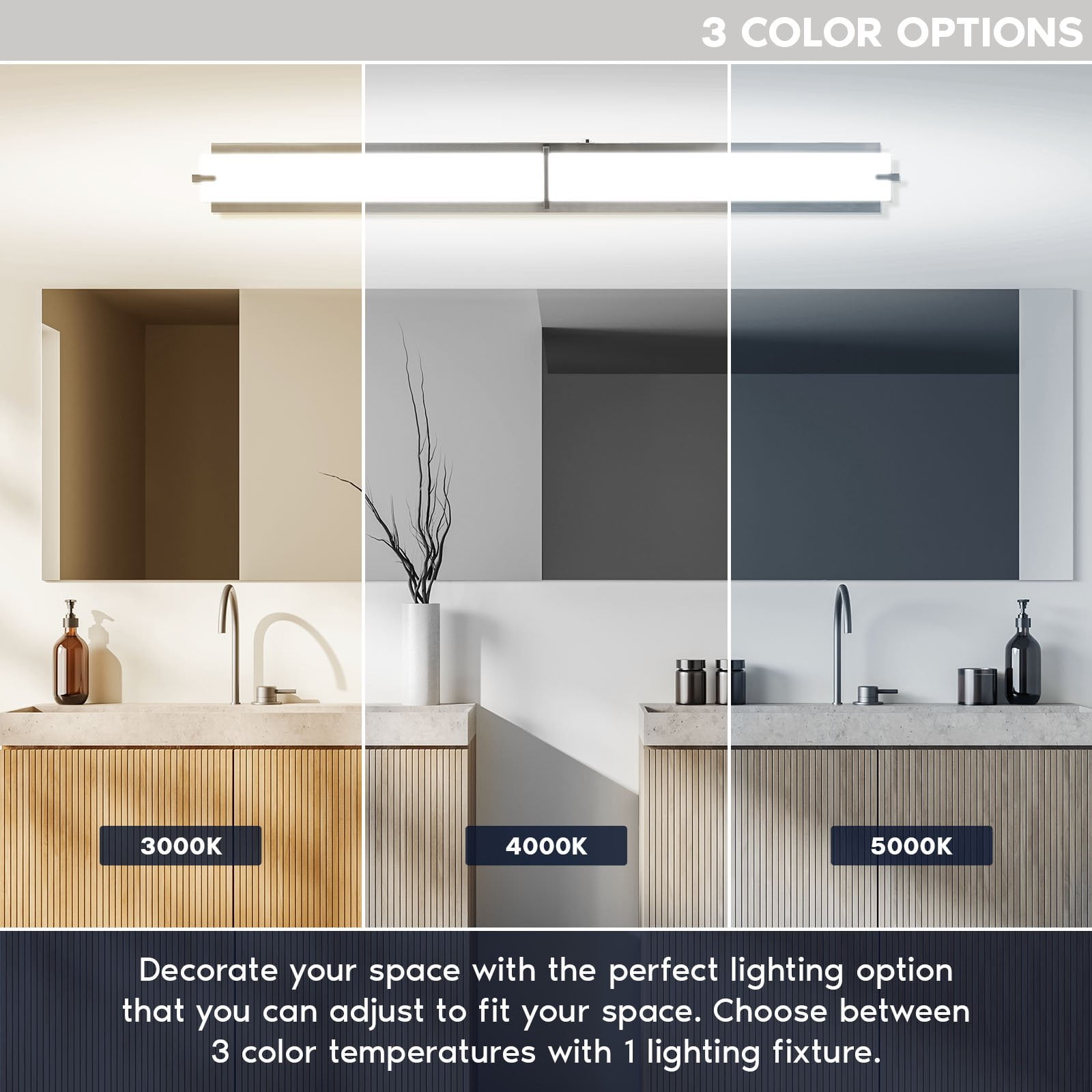 Luxrite 48" LED Vanity Light Brushed Nickel Bathroom Light Fixture 3CCT 40W 2800 Lumens Dimmable Damp Rated ETL Listed