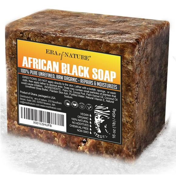 era of nature Best Raw ORGANIC AFRICAN BLACK SOAP, for Dry Skin and Skin Conditions. Pure & Natural Ingredients, Imported From Ghana - 1lb (16oz)