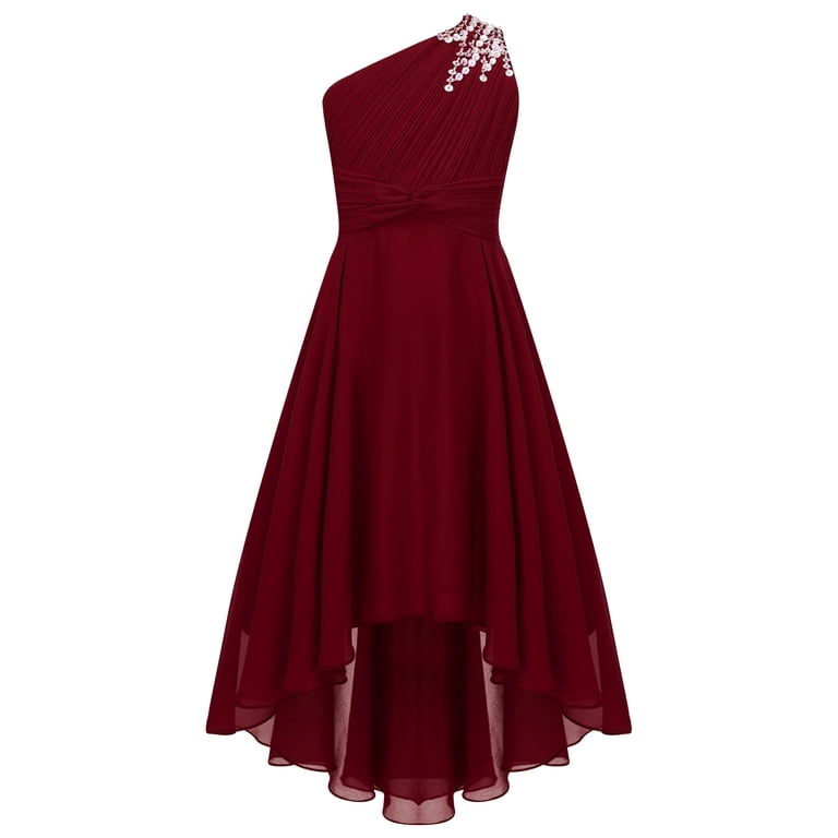 renvena Girls Sequins One Shoulder High Low Birthday Wedding Bridesmaid  Dress 6-16 Burgundy 16 - Walmart.com