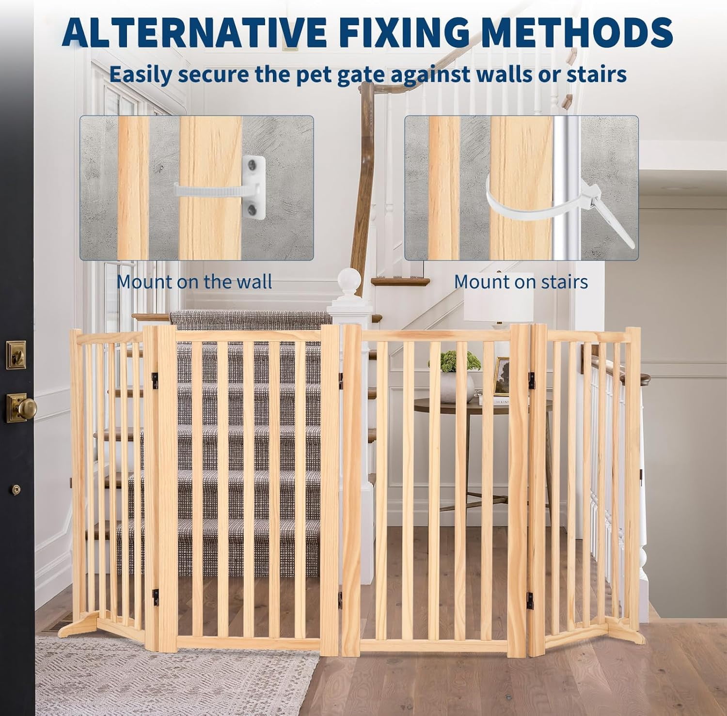 Wooden Freestanding Dog Gate,Pet Gate with Support Feet, Indoor Dog Fence for The House,Doorways, Stairs，Expandable Pet Fence -4 Panel H:36”