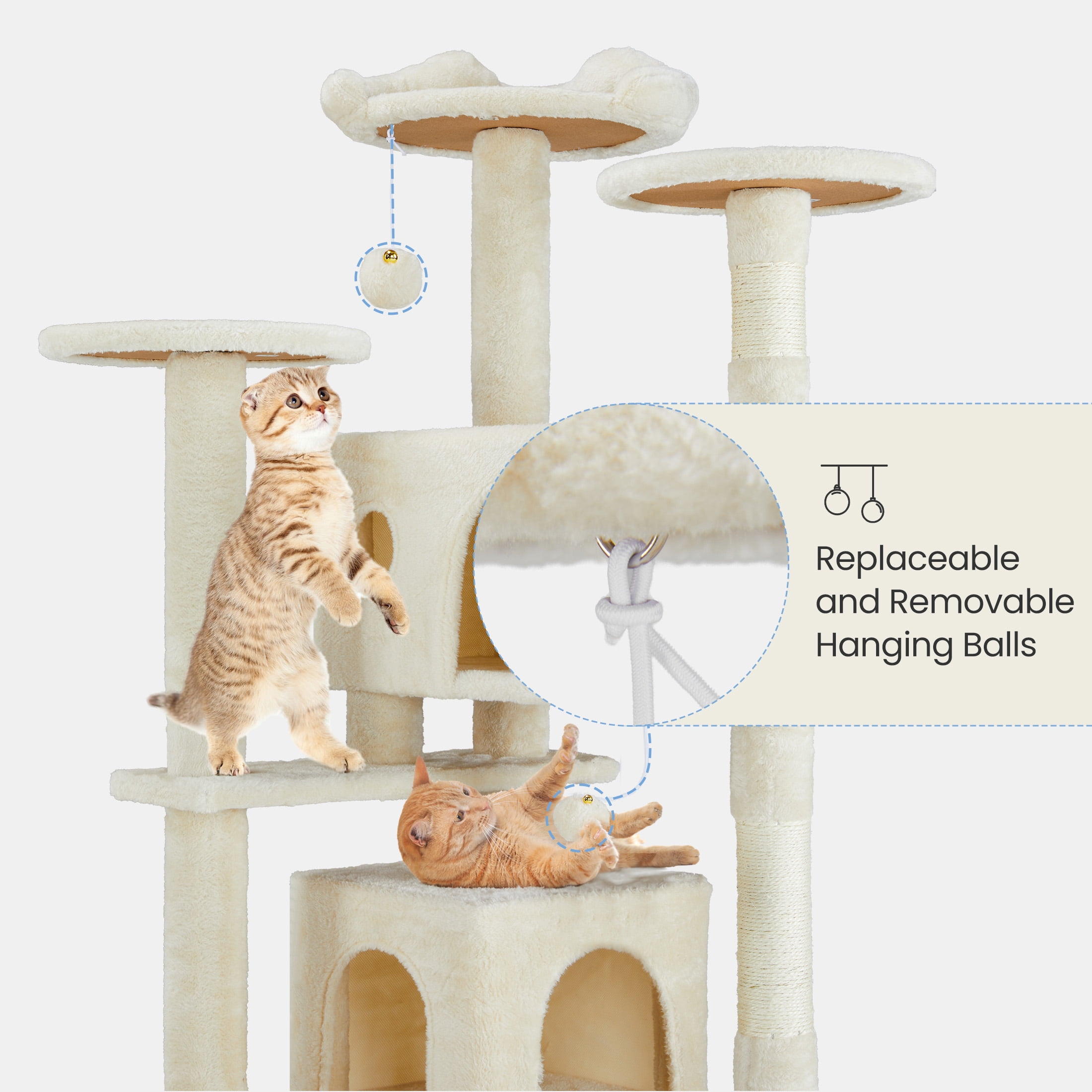 MCQ 54" Compact 4-Tier Cat Tower with Sisal Posts & Wide Top Platform – Space-Saving Tree for Indoor Cats, Cat Condo, Cat Condo, Beige