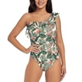 thumbnail image 2 of Yiaed Palm Trees and Tropical Print Women One Piece Swimsuits Tummy Control One Shoulder Bathing Suits Pattern Ruffle Swimwear-Small, 2 of 8