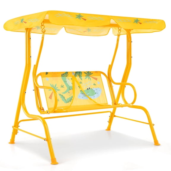 2-Seater Porch Swing Chair w/Metal Stand Adjustable Canopy Safety Belts For Garden