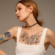 Yazhiji 15 Sheets Large Fake Tattoos for Girls, Waterproof Peacock Sexy Flowers Temporary Tattoos for Women Flowers Collection (19X9 CM)