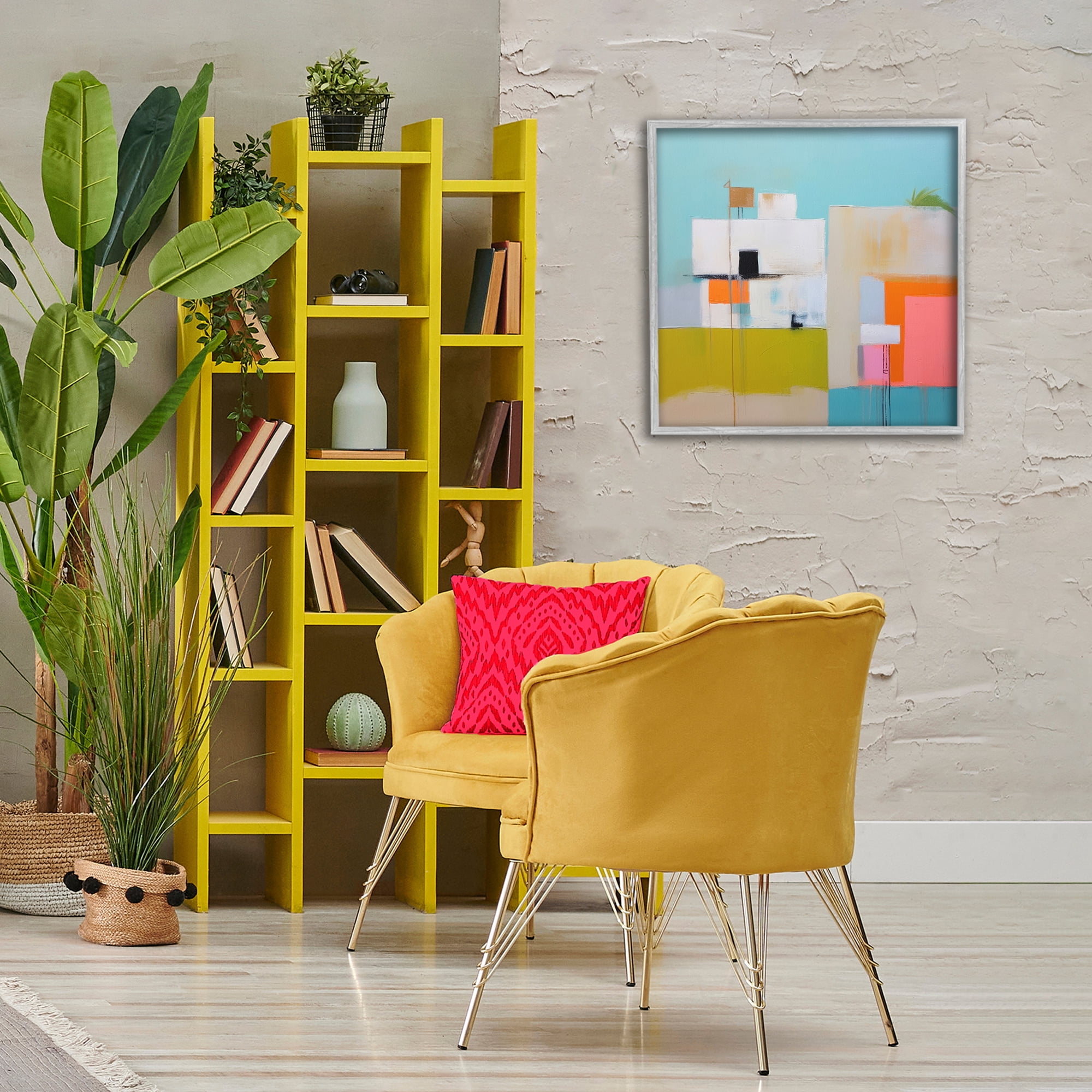 Stupell Industries Tropical Villa House Abstract Painting Gray Framed Art Print Wall Art, 24 x 24